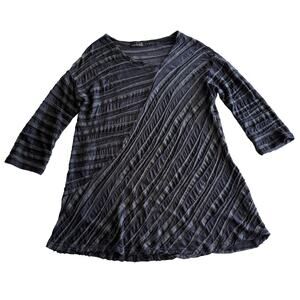 Cut Loose USA Made Lagenlook Mesh Ribbon Tunic 3/4 Sleeve Gray Blue Top M